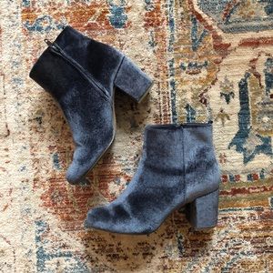Blue velvet ankle booties